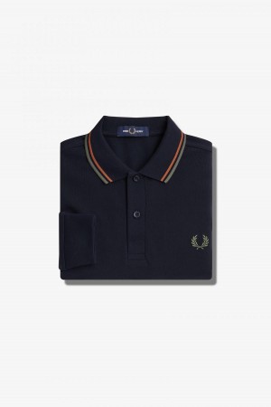 Fred Perry M3636 Fred Perry Shirt Herr Marinblå Gröna | TSEPQ33910