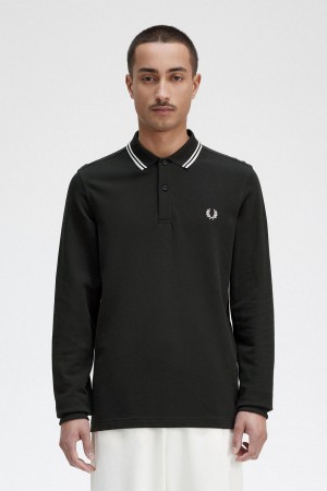 Fred Perry M3636 Piketröja Herr Gröna Vita Vita | GSEUC28203