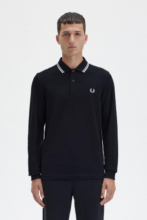 Fred Perry M3636 Piketröja Herr Svarta Vita Vita | TSEPQ34447