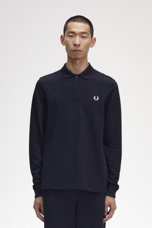 Fred Perry M6006 Piketröja Herr Marinblå Vita | SECIF74728