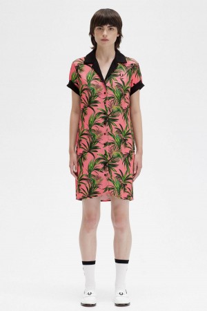 Fred Perry Palm Print Shirt Klänning Dam Korall | SECIF75796