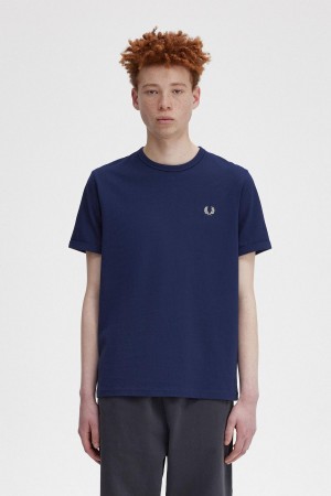 Fred Perry Ringer T-shirt Herr Marinblå Vita | TSEWZ64926