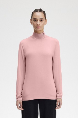 Fred Perry Roll Neck Top T-shirt Dam Rosa Rosa | SEZPD22290