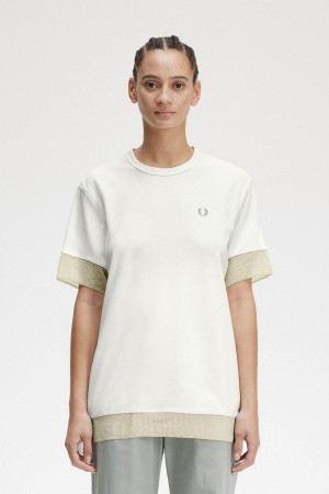 Fred Perry Sheer Trim Piqué T-shirt Dam Vita | SEICD23461