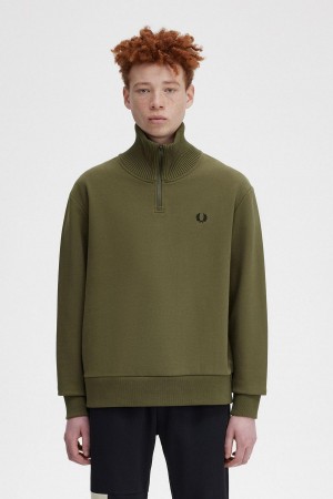 Fred Perry Stickad Trim Zip Neck Tröjor Herr Gröna | ASEWC32146