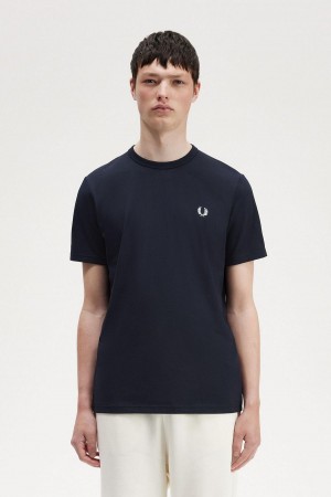 Fred Perry Tape Detail T-shirt Herr Marinblå | MSEHR69541