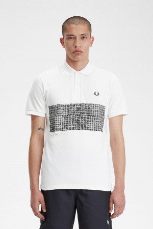 Fred Perry Tennis Print Fred Perry Shirt Piketröja Herr Vita | TSEWZ90502