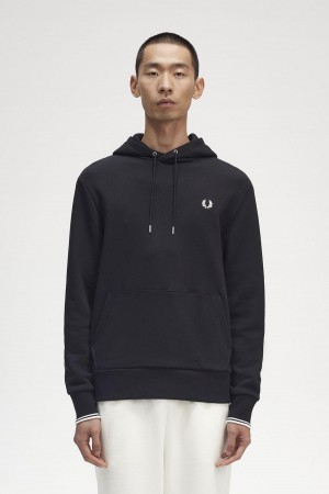 Fred Perry Tipped Hooded Sweatshirt Träningsoverall Herr Svarta | FSEHY58309