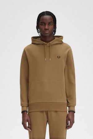 Fred Perry Tipped Hooded Tröjor Herr Shaded Stone / Burnt Tobacco | SECIF90905