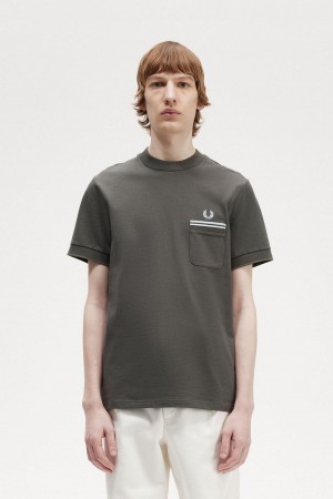 Fred Perry Twin Tipped Pocket T-shirt Herr Gröna | GSEEC74806