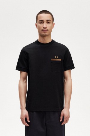 Fred Perry Twin Tipped Pocket T-shirt Herr Svarta | LSETR22523