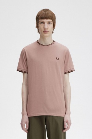 Fred Perry Twin Tipped T-shirt Herr Mörkrosa Bruna | GSEEC98631