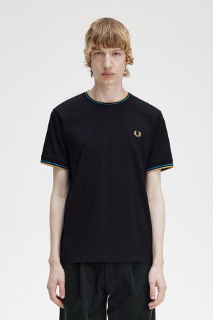 Fred Perry Twin Tipped T-shirt Herr Svarta Blå Ljus | SEJBT73415