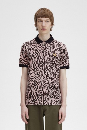 Fred Perry Zebra Print Fred Perry Shirt Piketröja Herr Rosa Rosa | ESEHC27480