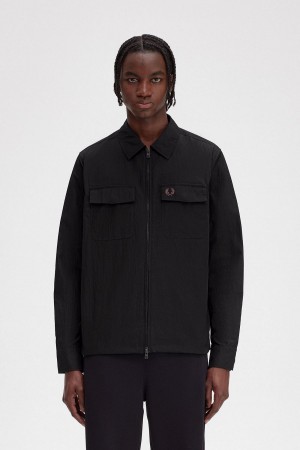 Fred Perry Zip-Through Skjorta Herr Svarta | SENEJ67342