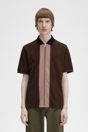 Fred Perry Zip Through Polo Shirt Piketröja Herr Burnt Tobacco | DSEVO51776