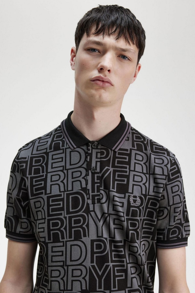 Fred Perry Block Tryck Fred Perry Shirt Piketröja Herr Gunmetal | FSEHY23153