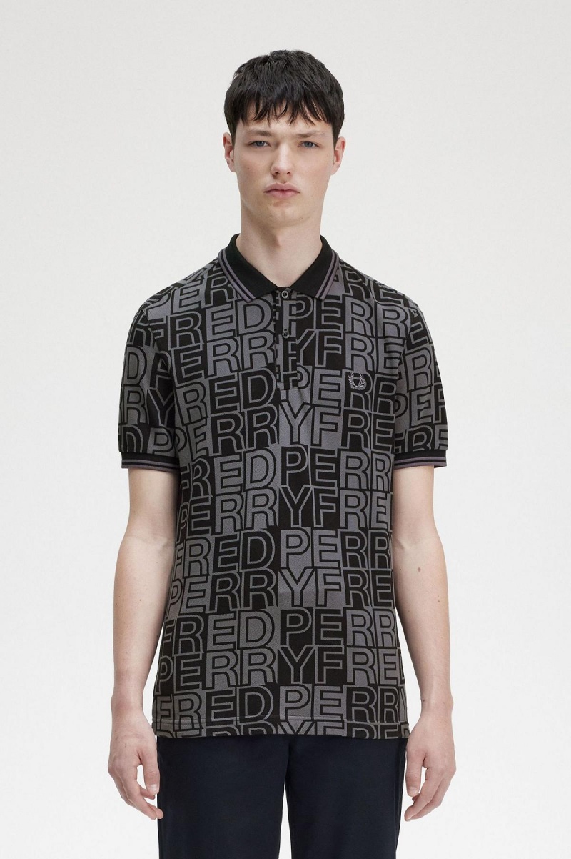 Fred Perry Block Tryck Fred Perry Shirt Piketröja Herr Gunmetal | FSEHY23153