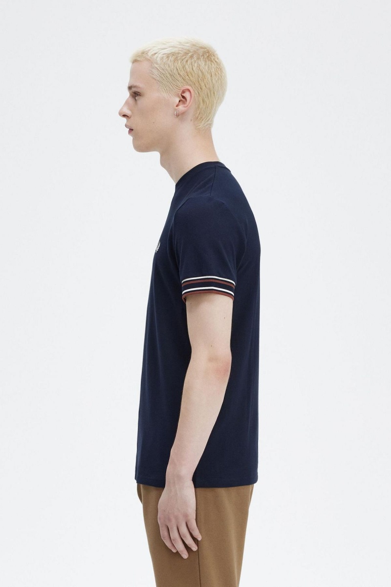 Fred Perry Bold Tipped Piqué T-shirt Herr Marinblå | SSENY53578