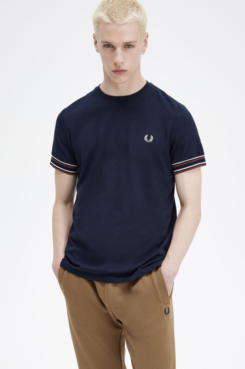 Fred Perry Bold Tipped Piqué T-shirt Herr Marinblå | SSENY53578