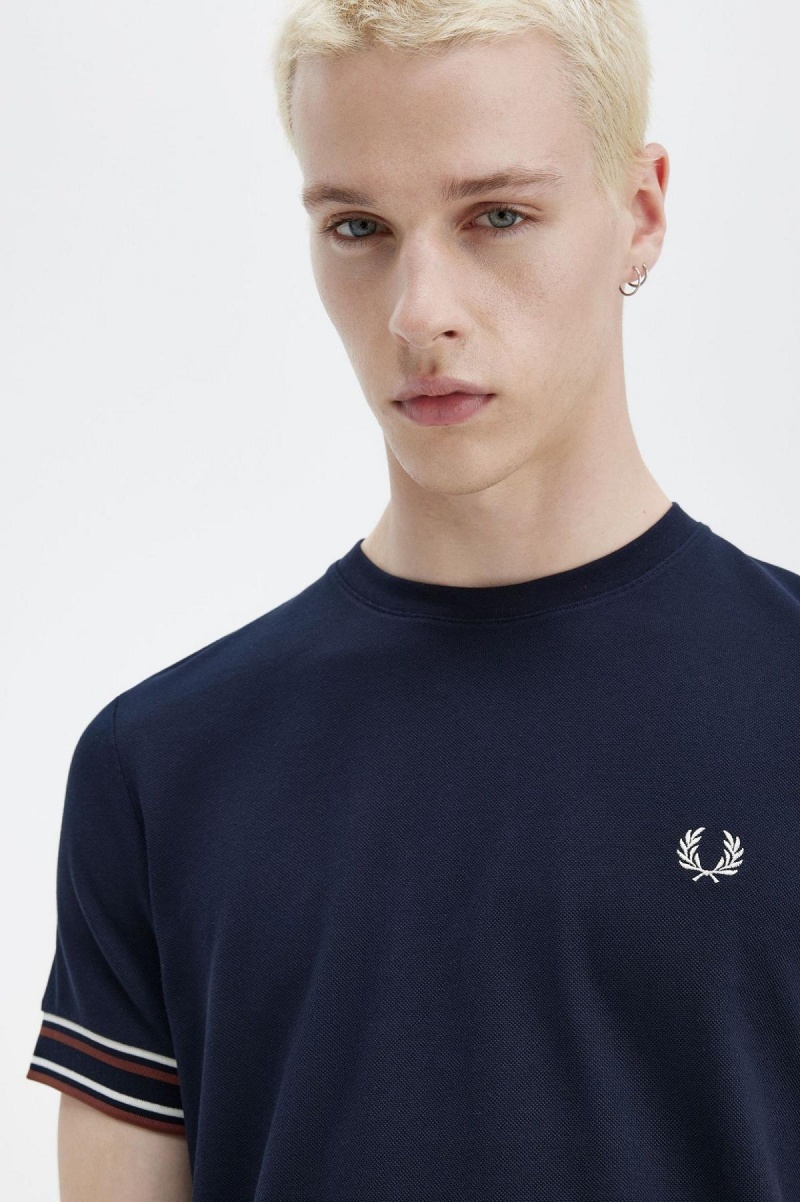 Fred Perry Bold Tipped Piqué T-shirt Herr Marinblå | SSENY53578