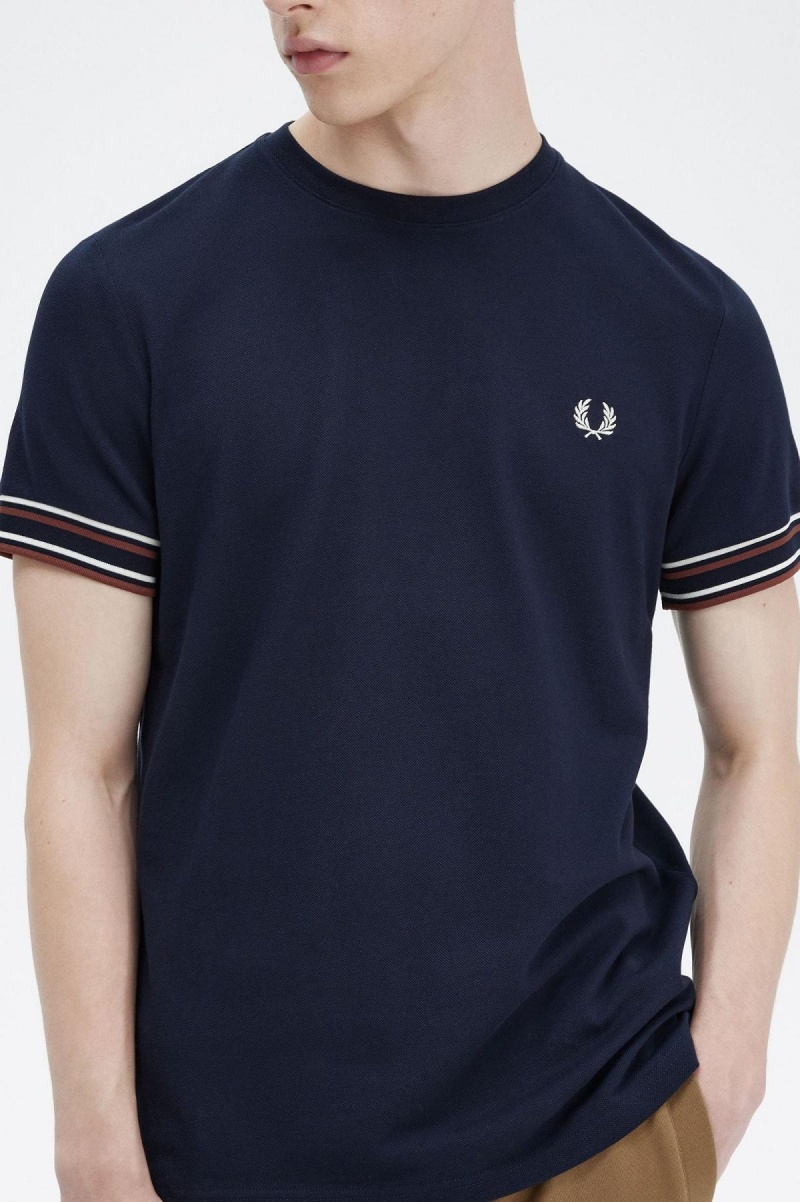 Fred Perry Bold Tipped Piqué T-shirt Herr Marinblå | SSENY53578