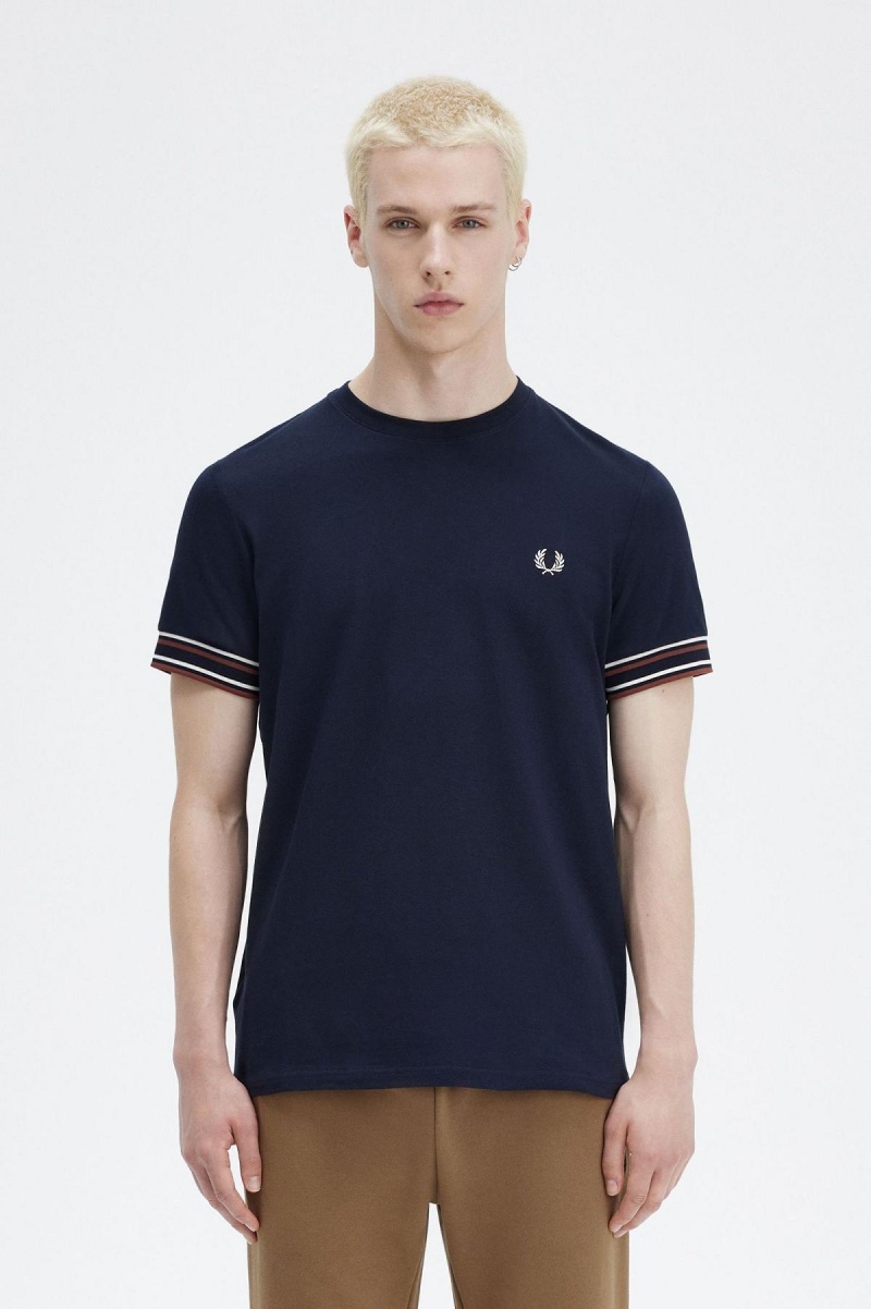 Fred Perry Bold Tipped Piqué T-shirt Herr Marinblå | SSENY53578