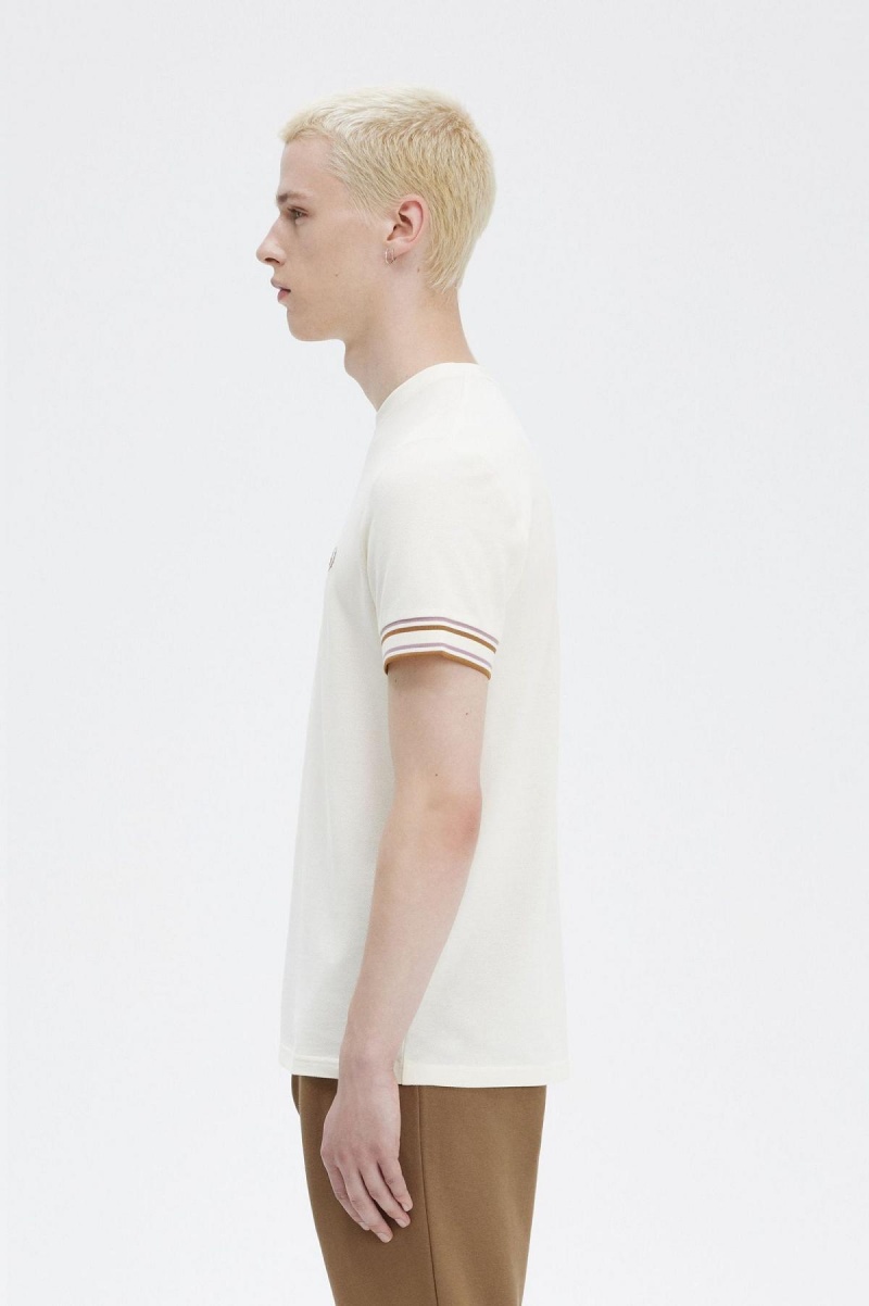 Fred Perry Bold Tipped Piqué T-shirt Herr Ecru | FSEHY25135