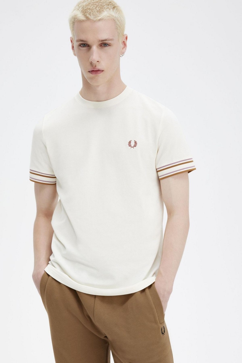 Fred Perry Bold Tipped Piqué T-shirt Herr Ecru | FSEHY25135