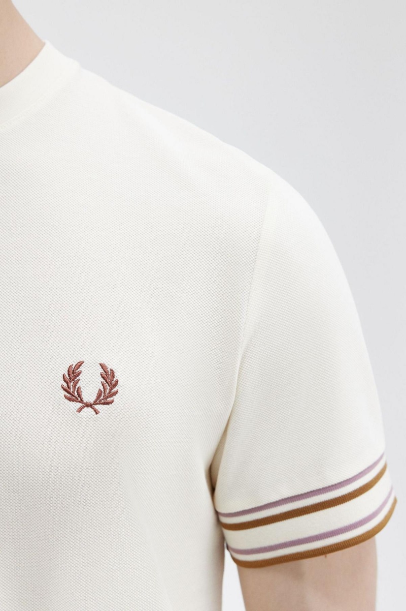 Fred Perry Bold Tipped Piqué T-shirt Herr Ecru | FSEHY25135