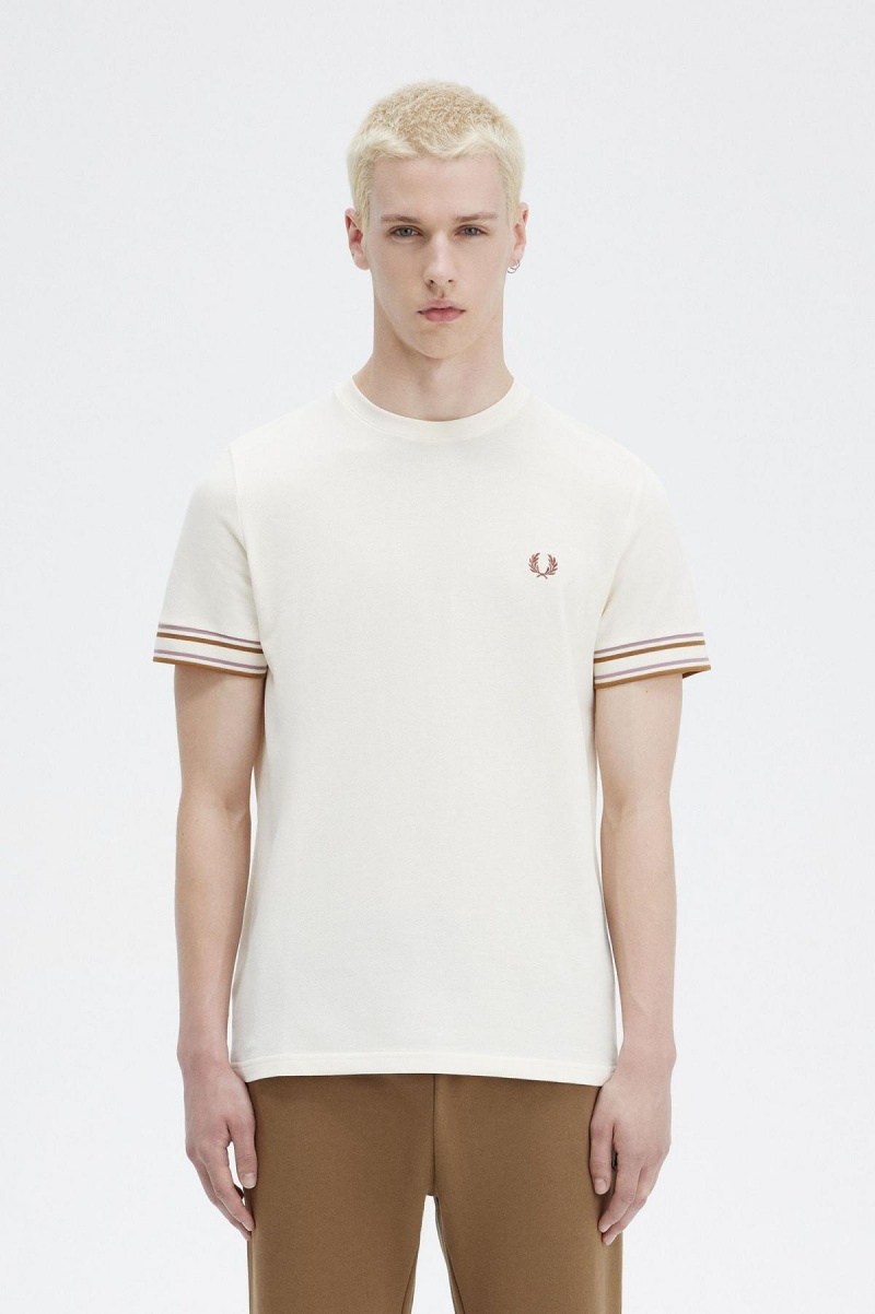 Fred Perry Bold Tipped Piqué T-shirt Herr Ecru | FSEHY25135