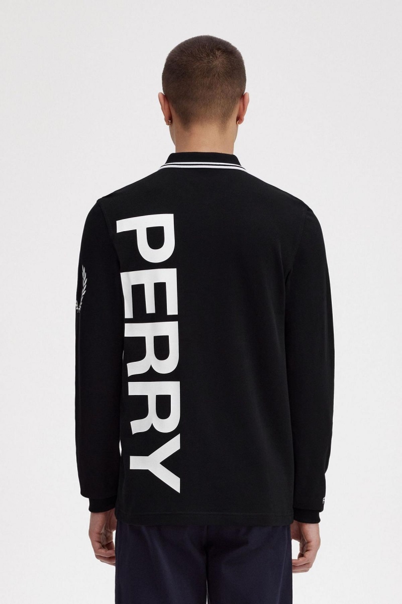 Fred Perry Bold Tryck Long Sleeve Fred Perry Shirt Piketröja Herr Svarta | QSEUV71934