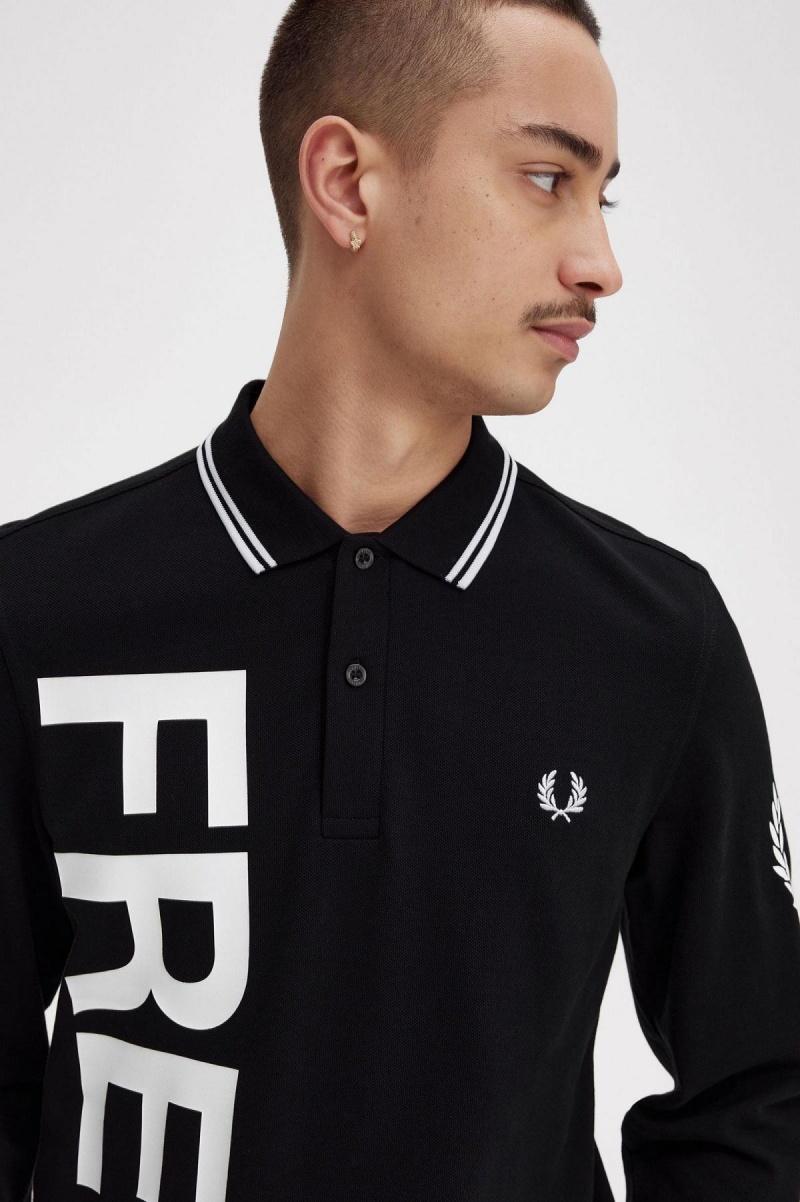 Fred Perry Bold Tryck Long Sleeve Fred Perry Shirt Piketröja Herr Svarta | QSEUV71934