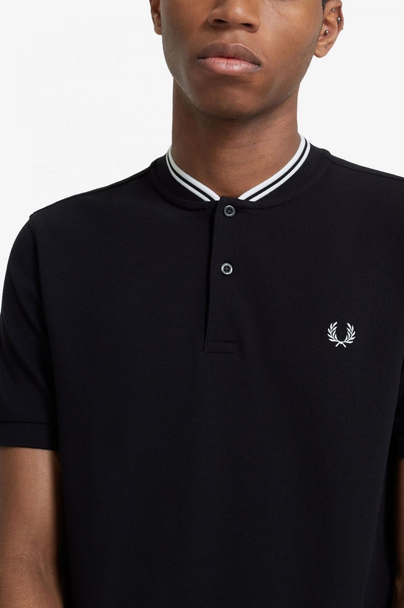 Fred Perry Bomber Collar Polo Shirt Piketröja Herr Svarta | SEJKU12879