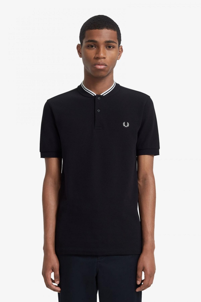 Fred Perry Bomber Collar Polo Shirt Piketröja Herr Svarta | SEJKU12879