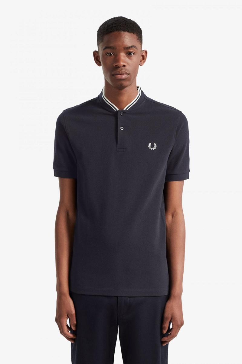 Fred Perry Bomber Collar Polo Shirt Piketröja Herr Marinblå | SECVG23913