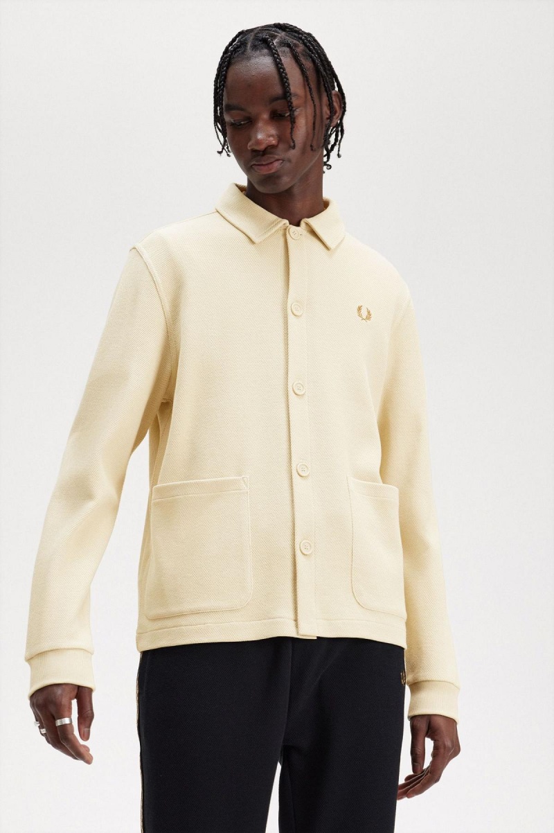 Fred Perry Button Through Long Sleeve Skjorta Herr Oatmeal | BSESO44546