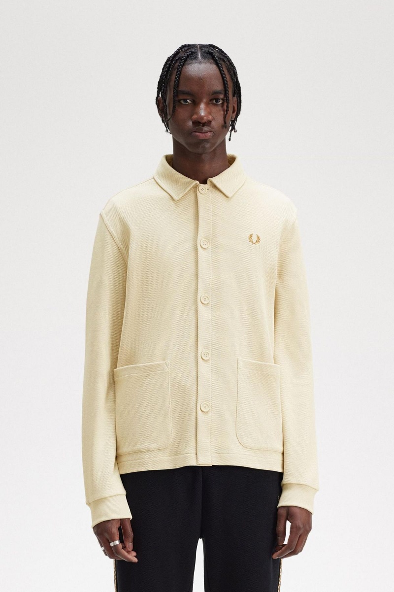 Fred Perry Button Through Long Sleeve Skjorta Herr Oatmeal | BSESO44546