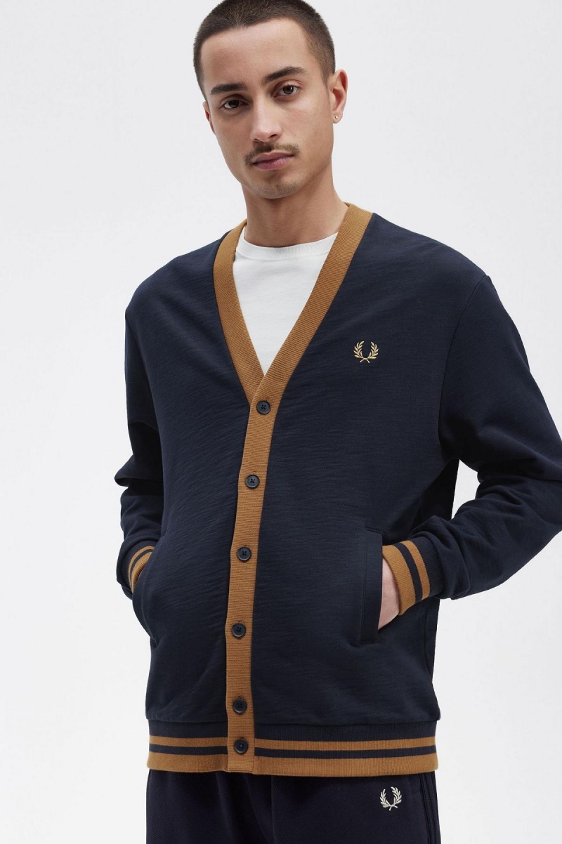 Fred Perry Button Through Tröjor Herr Marinblå | SEJKU10200