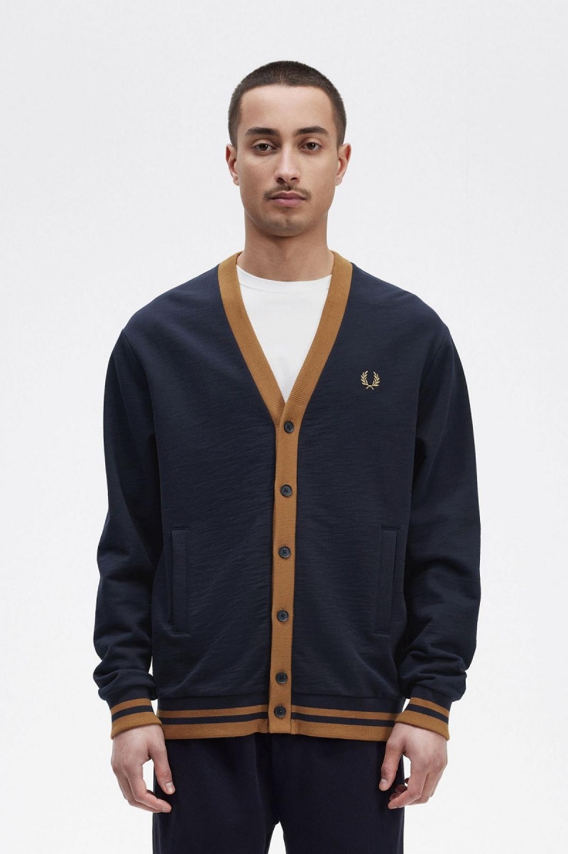 Fred Perry Button Through Tröjor Herr Marinblå | SEJKU10200