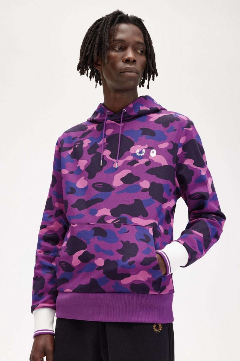 Fred Perry Camouflage Hooded Tröjor Herr Lila | TSEWZ89525