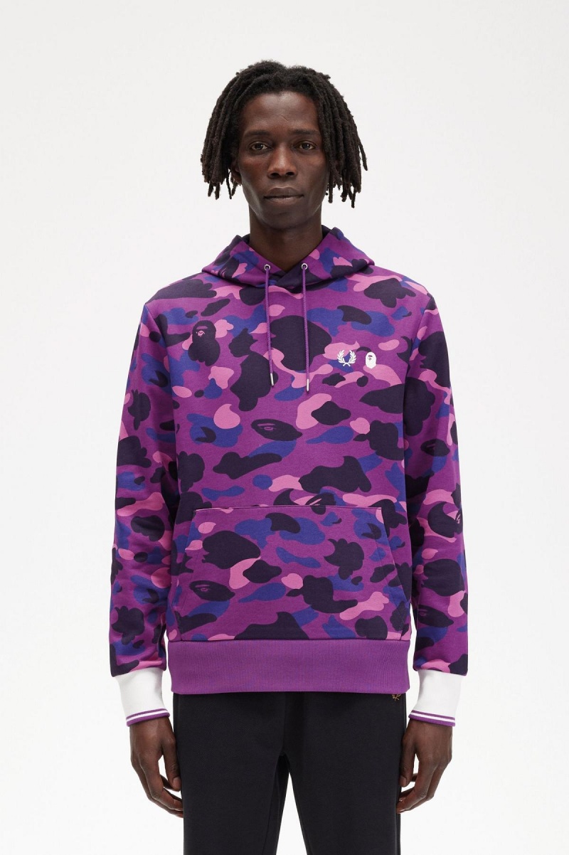 Fred Perry Camouflage Hooded Tröjor Herr Lila | TSEWZ89525