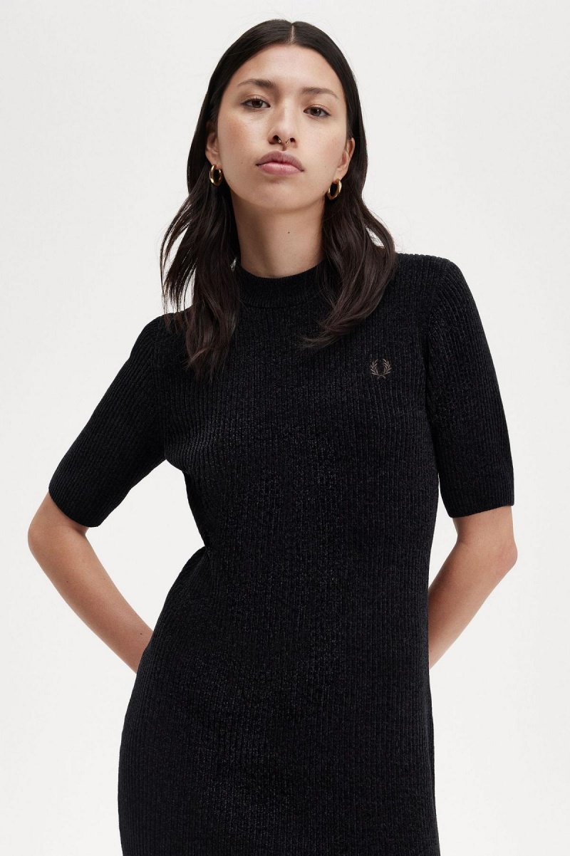 Fred Perry Chenille Rib Klänning Dam Svarta | TSEPQ90361