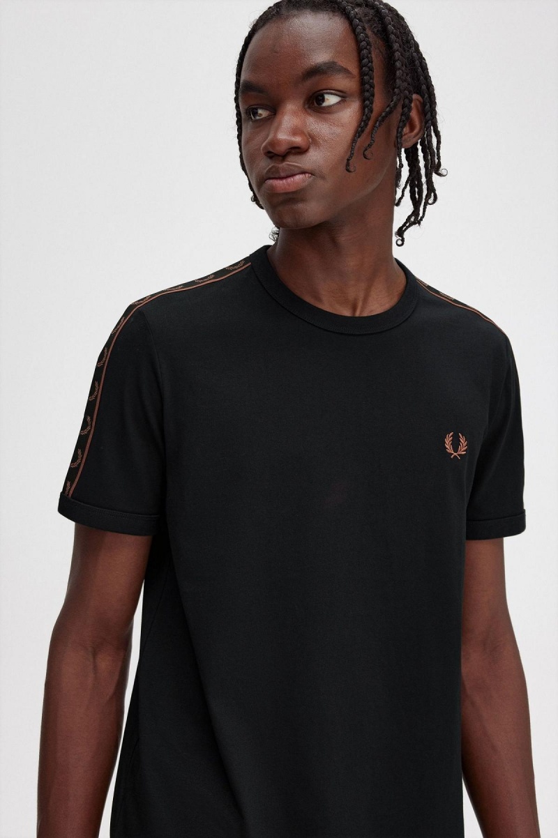 Fred Perry Contrast Tape Ringer T-shirt Herr Svarta Bruna | SSEVO21077