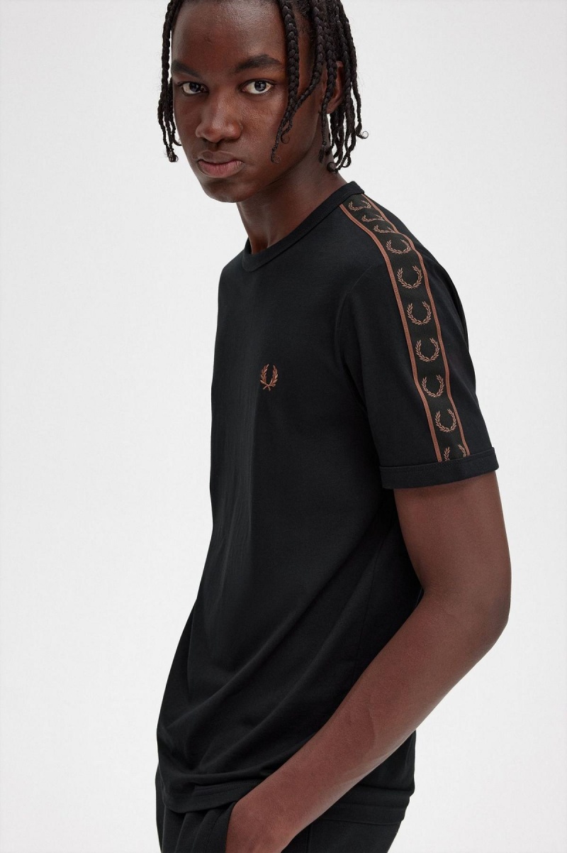 Fred Perry Contrast Tape Ringer T-shirt Herr Svarta Bruna | SSEVO21077