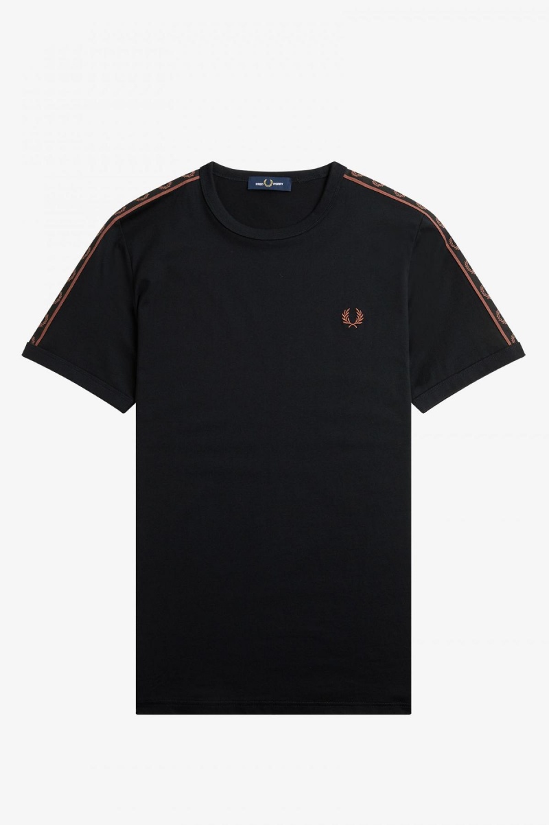 Fred Perry Contrast Tape Ringer T-shirt Herr Svarta Bruna | SSEVO21077