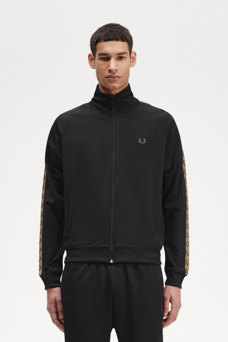 Fred Perry Contrast Tape Track Jacket Träningsoverall Herr Svarta | SEXBR13762