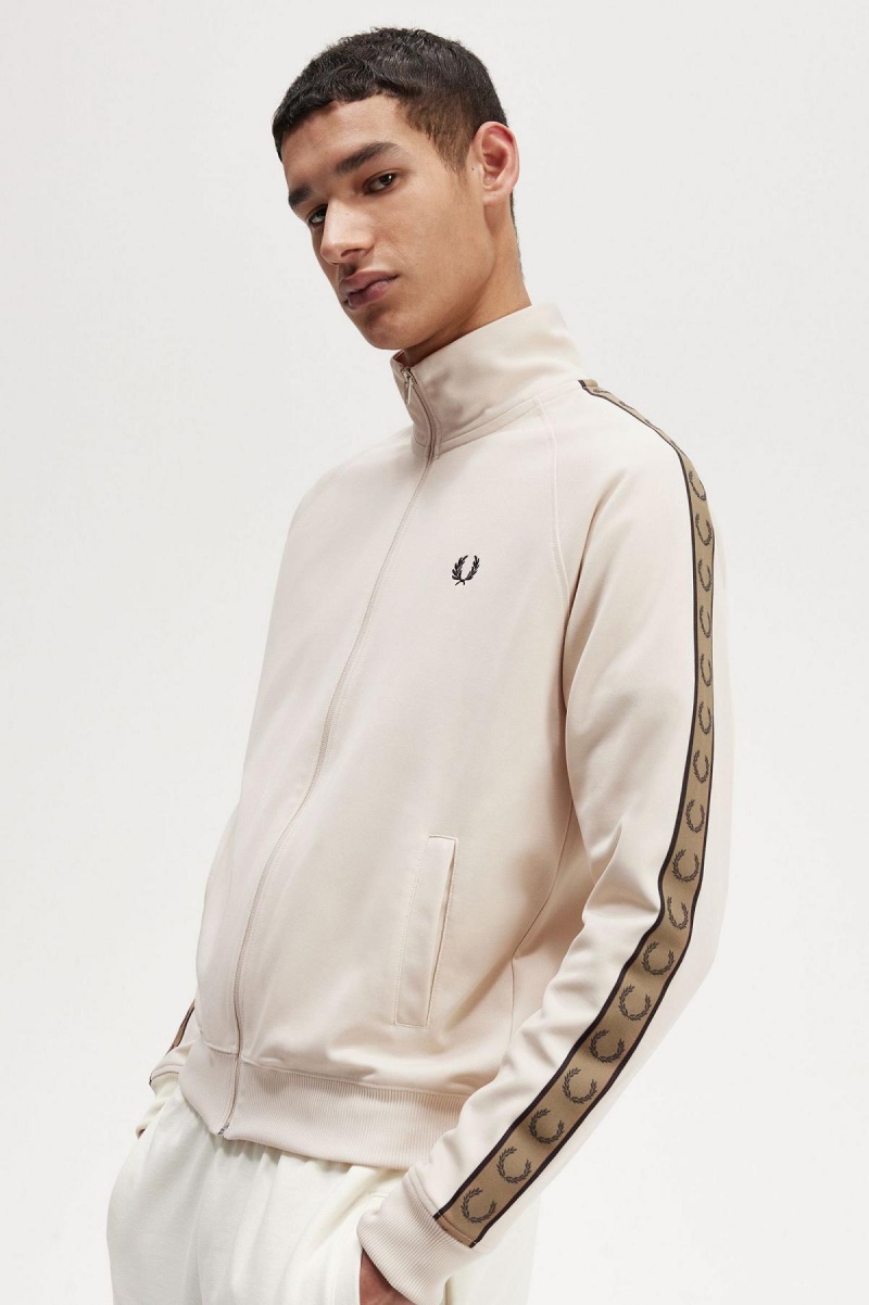 Fred Perry Contrast Tape Träningsjacka Herr Oatmeal / Shaded Stone | SEDYB97695