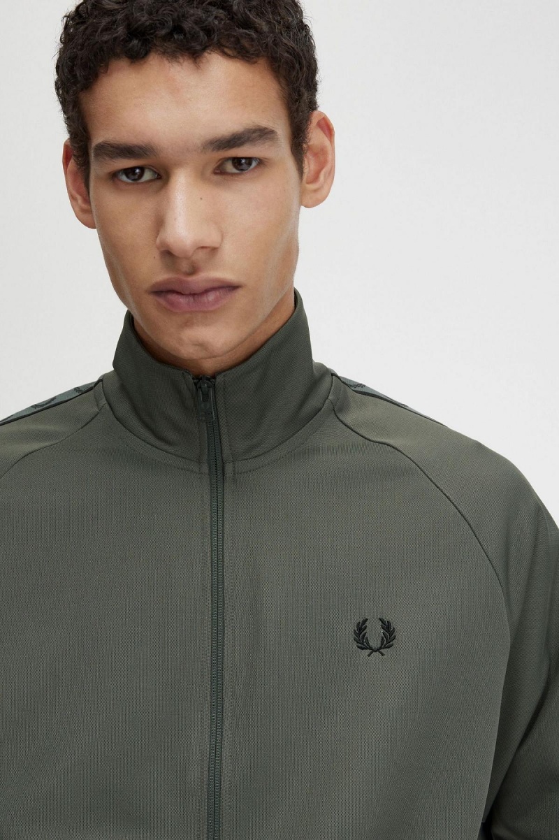 Fred Perry Contrast Tape Träningsjacka Herr Gröna Svarta | SEIIZ41011