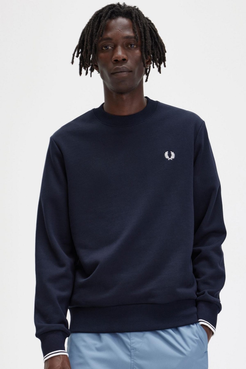 Fred Perry Crew Neck Sweatshirt Träningsoverall Herr Marinblå | SEXMI28624